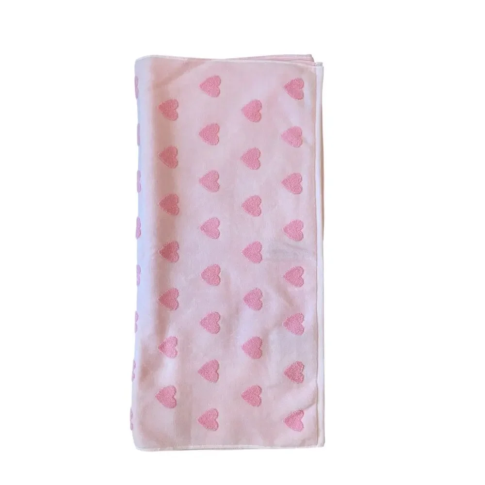 4pc Caro Home PINK HEART Cotton 2 Bath 2 Hand Towel Set Valentine's Day NEW